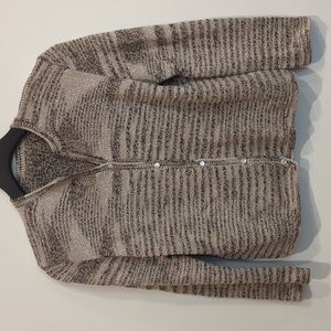 Vintage Neutral Knit Set - cardigan with high-waisted midi skirt